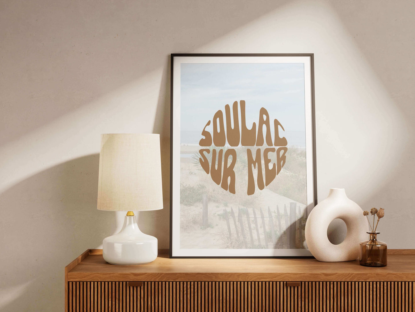 affiche soulac sur mer marron avec fond de dune a la plage ocean atlantique superbe affiche made in france imprimée à bordeaux, eloise creation