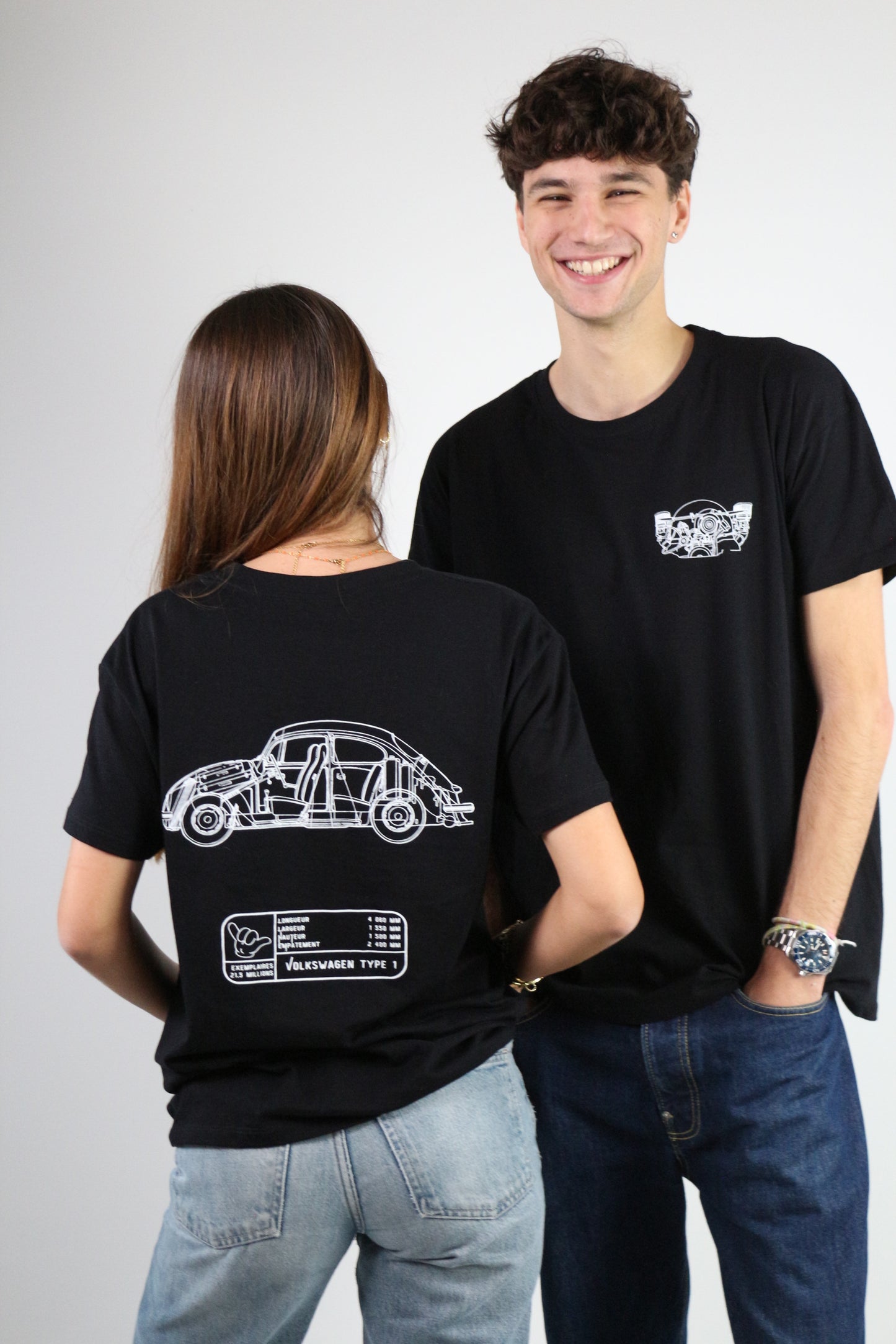 tshirt noir en coton dessin technique de coccinelle volkswagen, imprimé en france, eloise creation, 